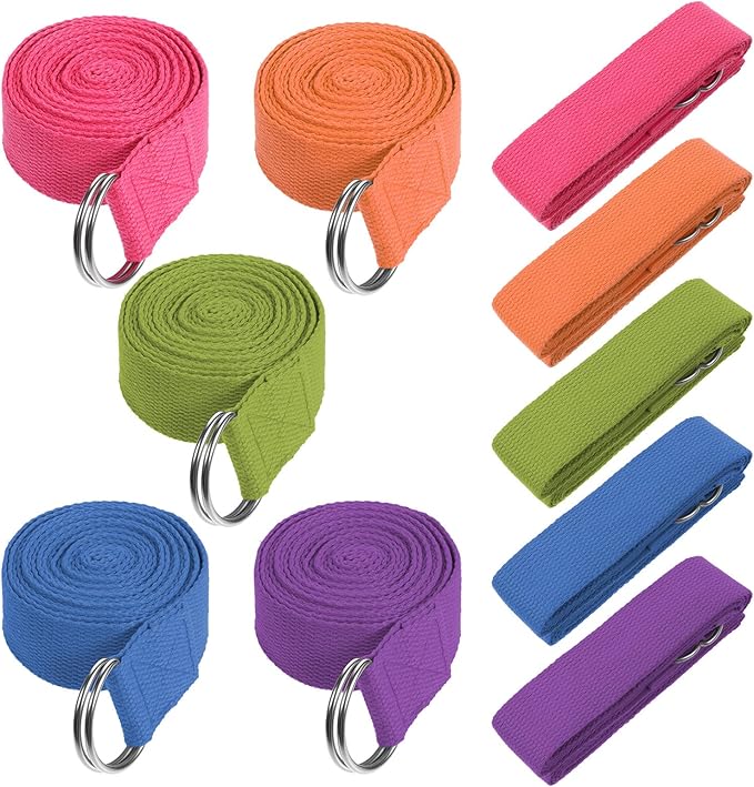 JOUTYFOR 10 Pcs 8ft Yoga Strap for Stretching Bulk with Adjustable Metal D Ring Buckle Loop Exercise Band Stretching Belt ...