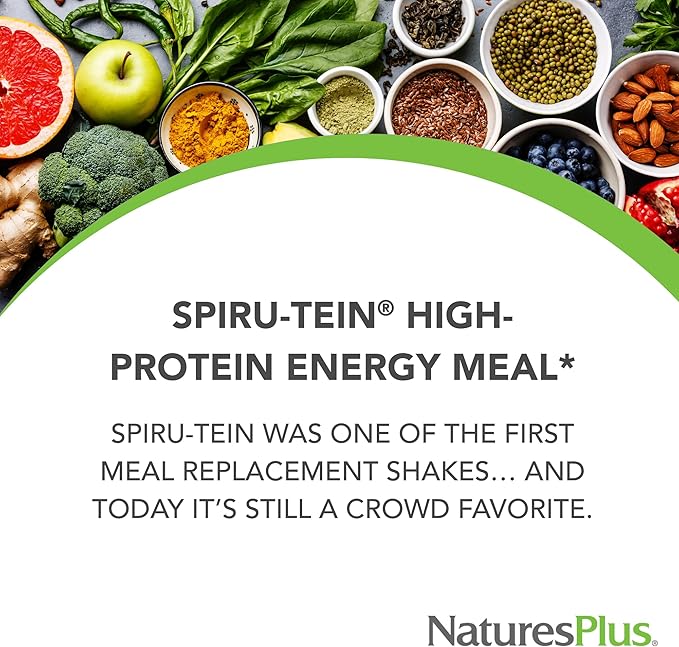 Natures Plus SPIRU-TEIN, Chocolate - 8 Total Packets - Plant-Based Protein Shake - Non-GMO, Vegetarian, Gluten Free - 8 Total Servings