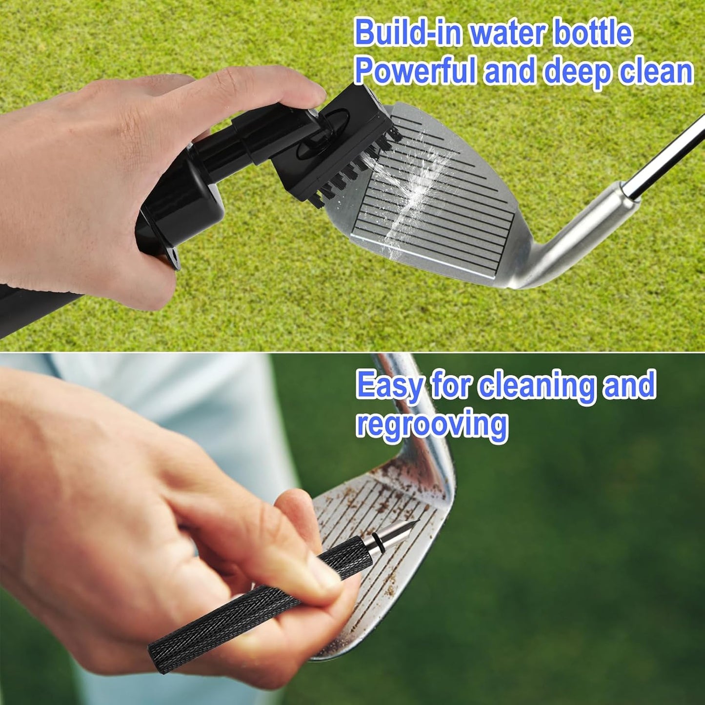GOLDGE 10pcs Complete Golf Essentials Kit - Including Pro Club Brush Cleaner with Retainer Clip, Squeeze Water Bottle, Groove Sharpener & 8 Pcs Precision Ball Markers (4 Stencils & 4 Markers)
