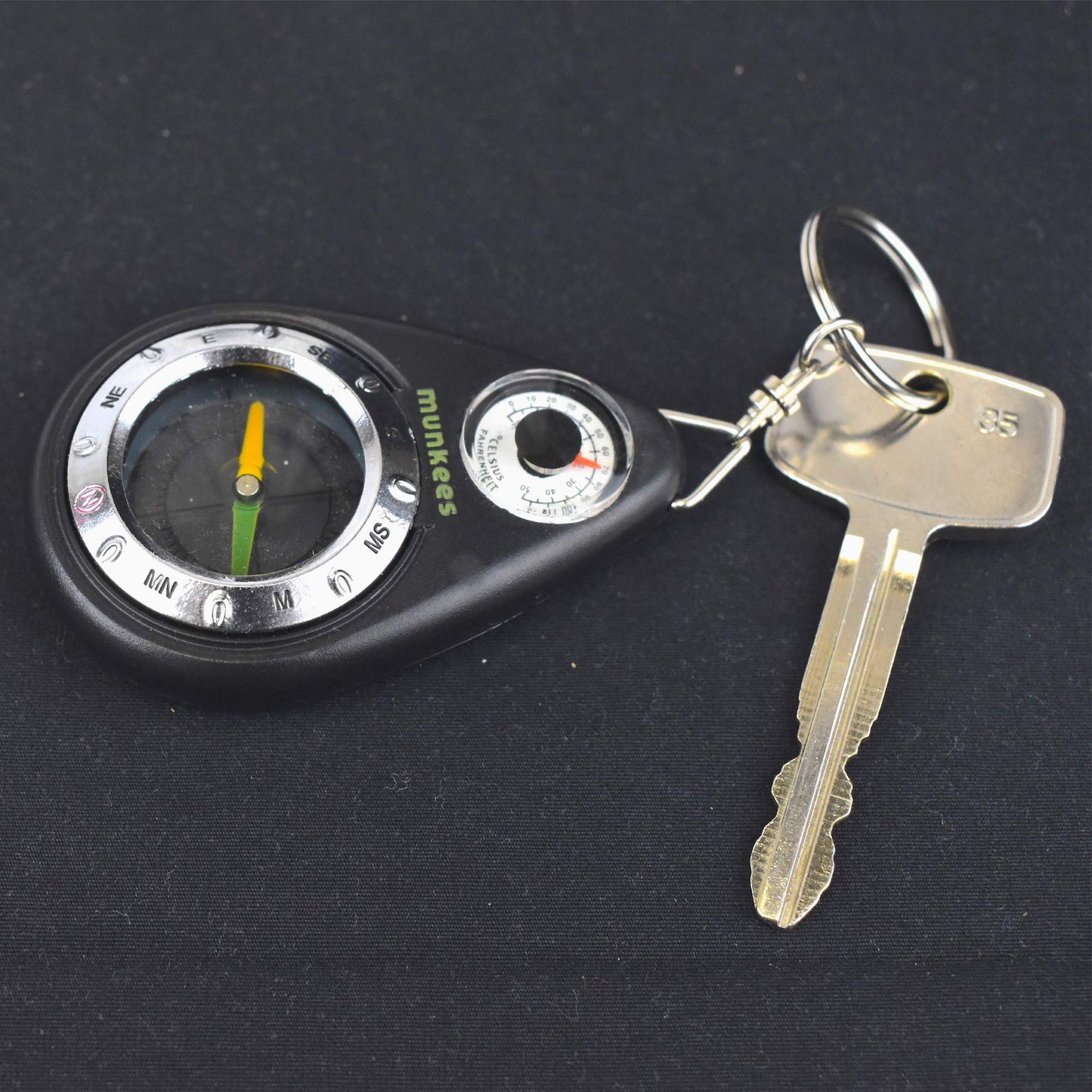 Ace Camp Munkees Small Compass And Thermometer Keychain, Mini Pocket-Sized Waterproof Keyring Gear For Camping, Hiking, Backpack