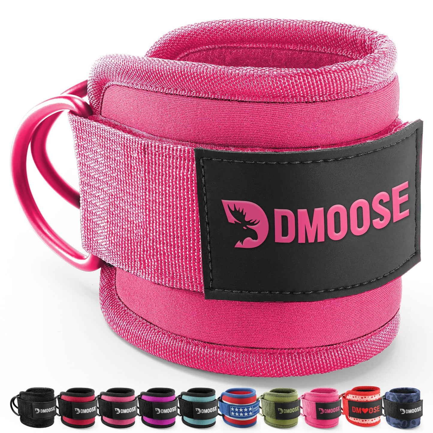 DMoose Ankle Strap for Cable Machine - One Size Fit with Premium Padding, Glute Kickback Ankle Strap, Ankle Cable Straps for Workout, Booty Workout, Leg Extension, Hip Abductors (All Pink - Single)