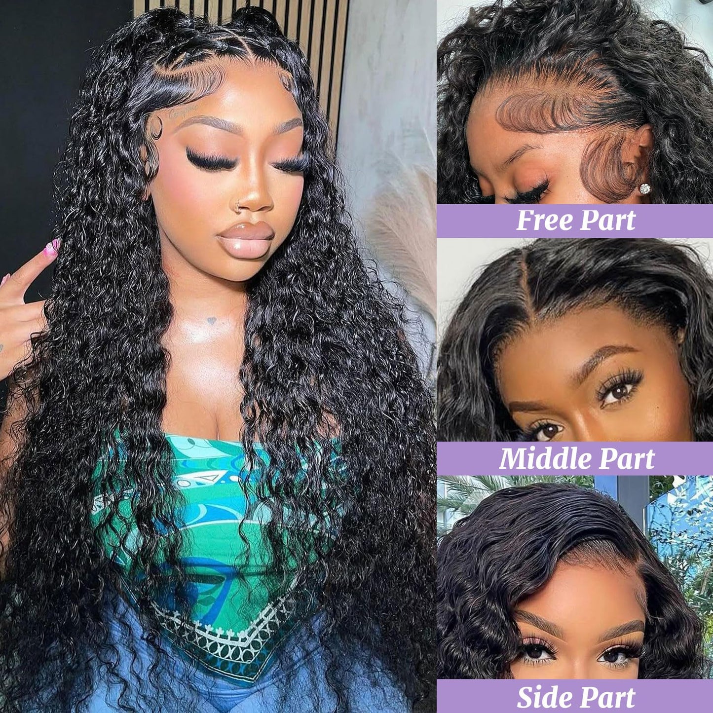 DSEKCAIN Water Wave HD Frontal 13x6 Lace Frontal Big Space Size Long Part 100% Human Hair Transparent Lace Closure Free Part Fro