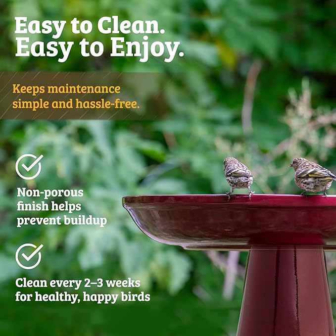 Birds Choice Ohio Stoneware Bird Bath | Pedestal Bird Bath, Stable Locking Top | Weather-Resistant Ceramic Clay, Glazed Finish | Outdoor Garden & Patio Decor | 22" H x 17" D, Gray