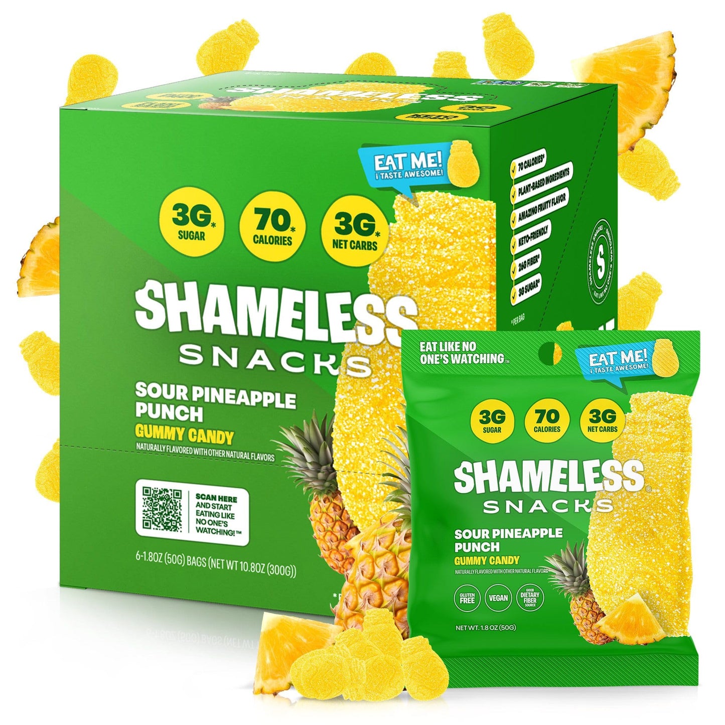 Shameless Snacks Sour Pineapple Punch Candy | Keto Gummy Candy With Low Sugar & Low Calorie | Healthy Vegan Snacks For Kids & Ad