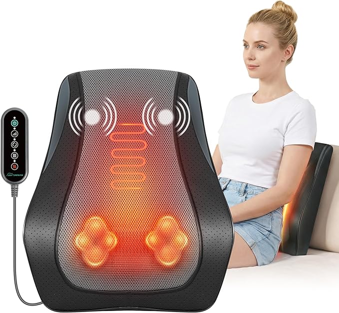 Snailax Shiatsu Back Massager for Back Pain Deep Tissue, Lower Back Neck Massager with Heat, 3D Kneading Back Massager for...