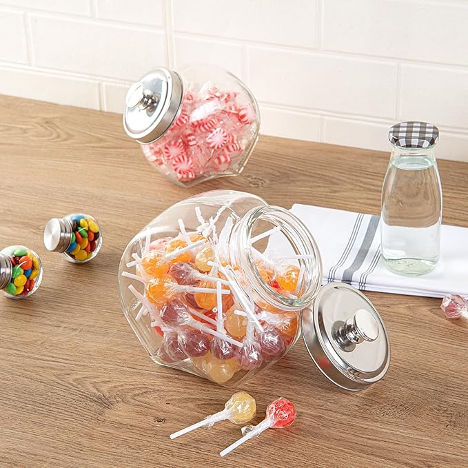 Restaurantware Vetri 0.5 Gallon Penny Jar 1 Durable Candy Jar - With Wide Spout Chrome Lid Clear Glass Cookie Jars For Kitchen Counter Dishwashable