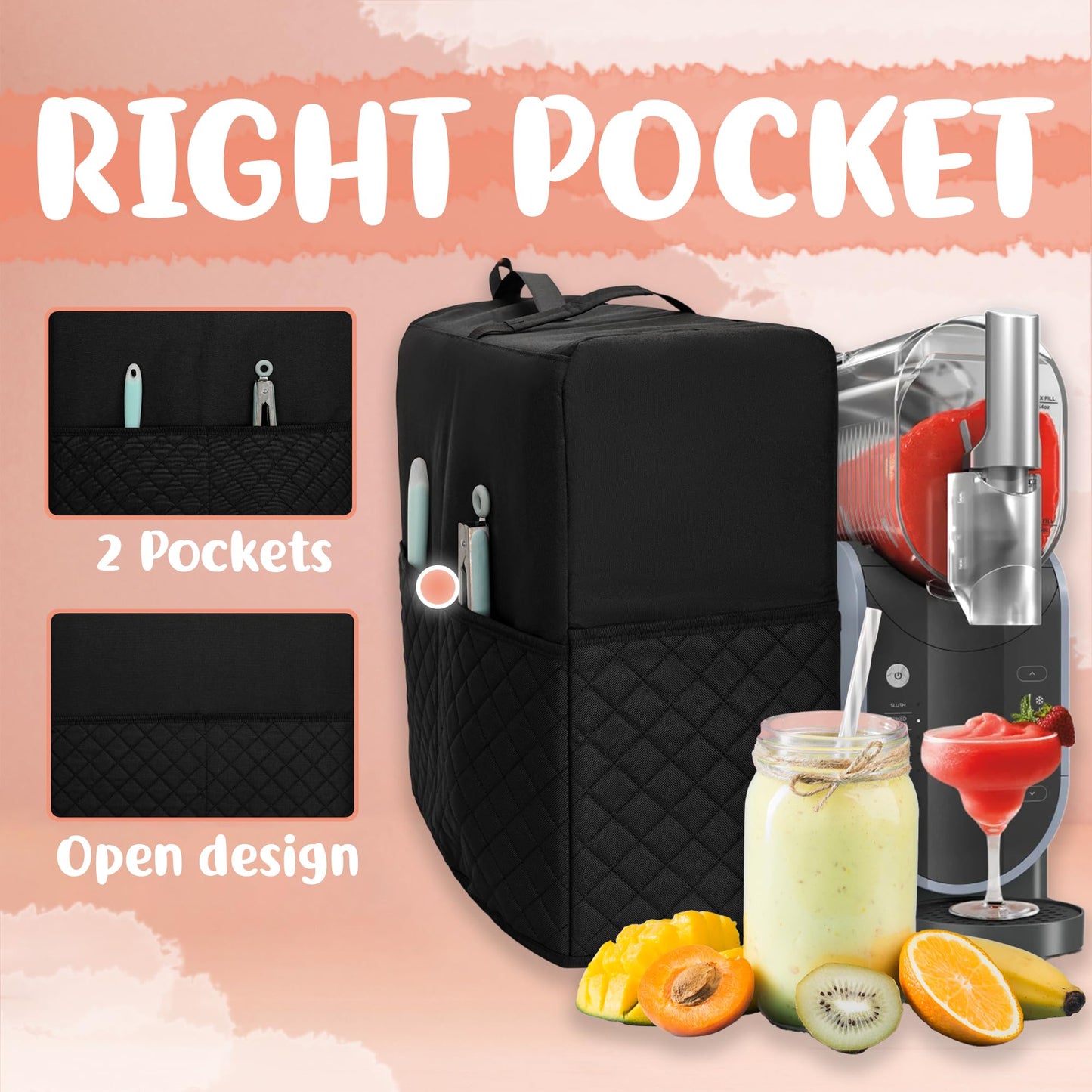 CROTIRAD Slushie Machine Dust Cover for Ninja Slushie Frozen Drink Maker, Hanging Dust Cover for Ninja Slushy Machine, Easy Foldable Fits Ninja Slushi Maker, Quilted Black