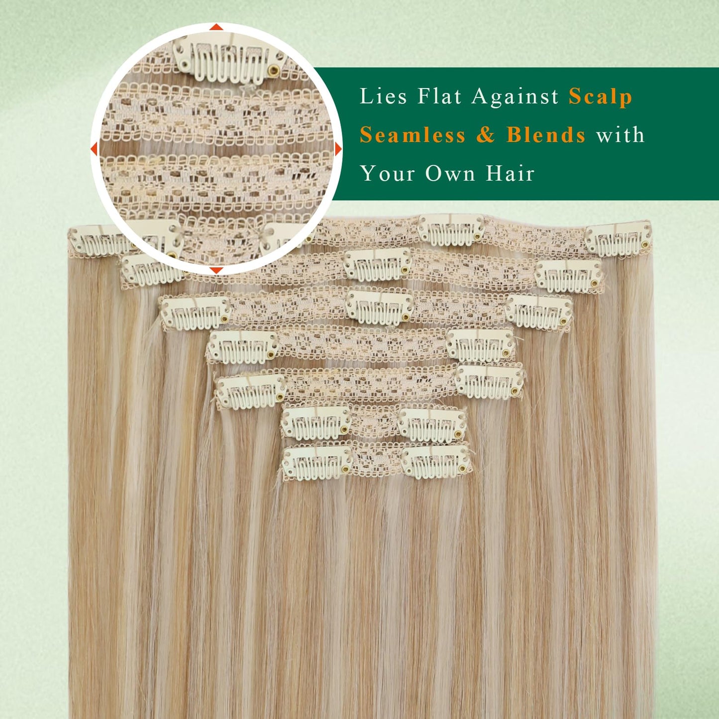 Easyouth Clip in Hair Extensions Real Human Hair Highlights Lace Clip on Hair Extension Human Hair Honey Blonde Highlight Bleach