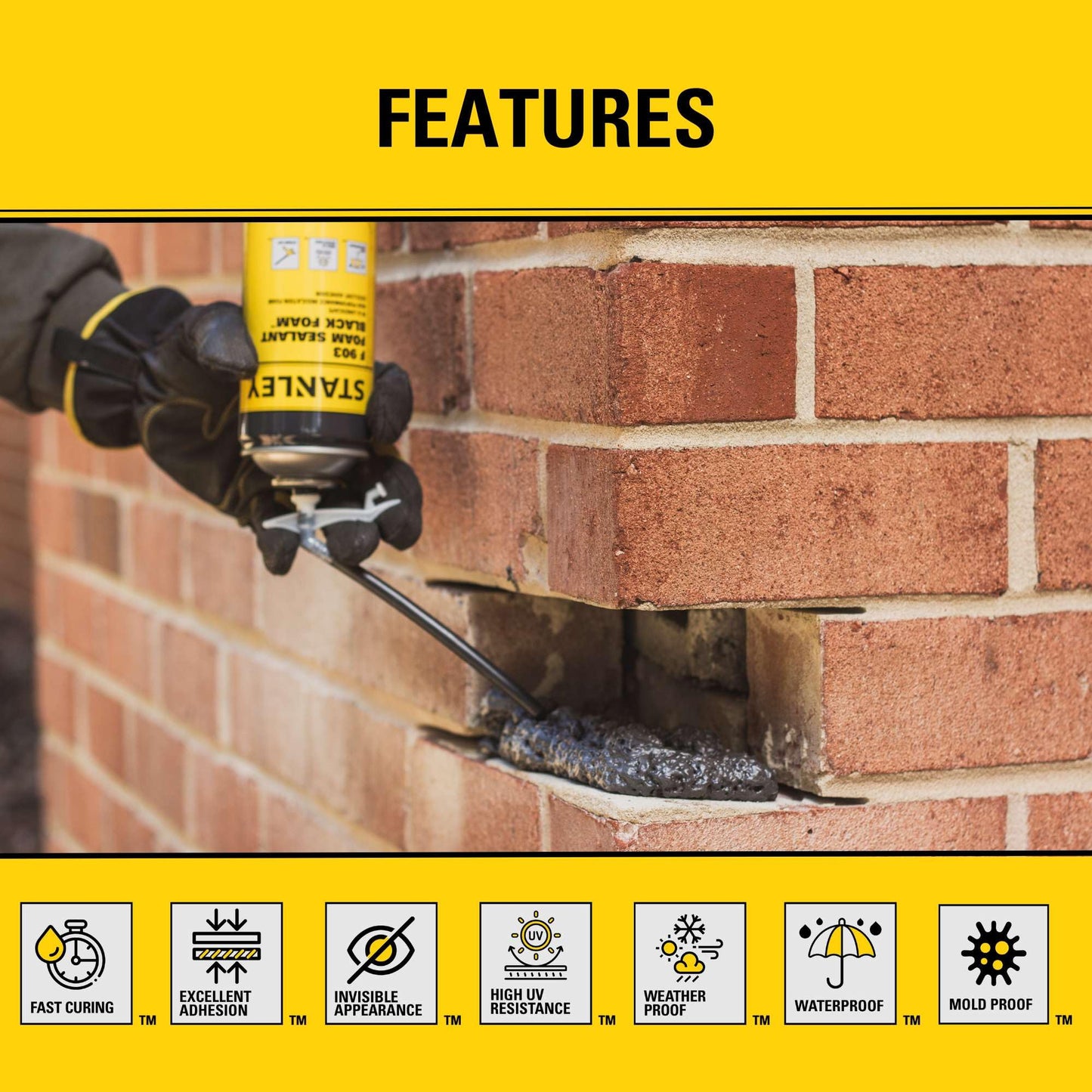 Stanley F903 Black Spray Foam Sealant (2x12oz) – Waterproof Expanding Polyurethane Foam for RV, Pond, Waterfall, Landscape & Automotive Applications – UV Resistant, Gap Filler Foam | 2 Pack