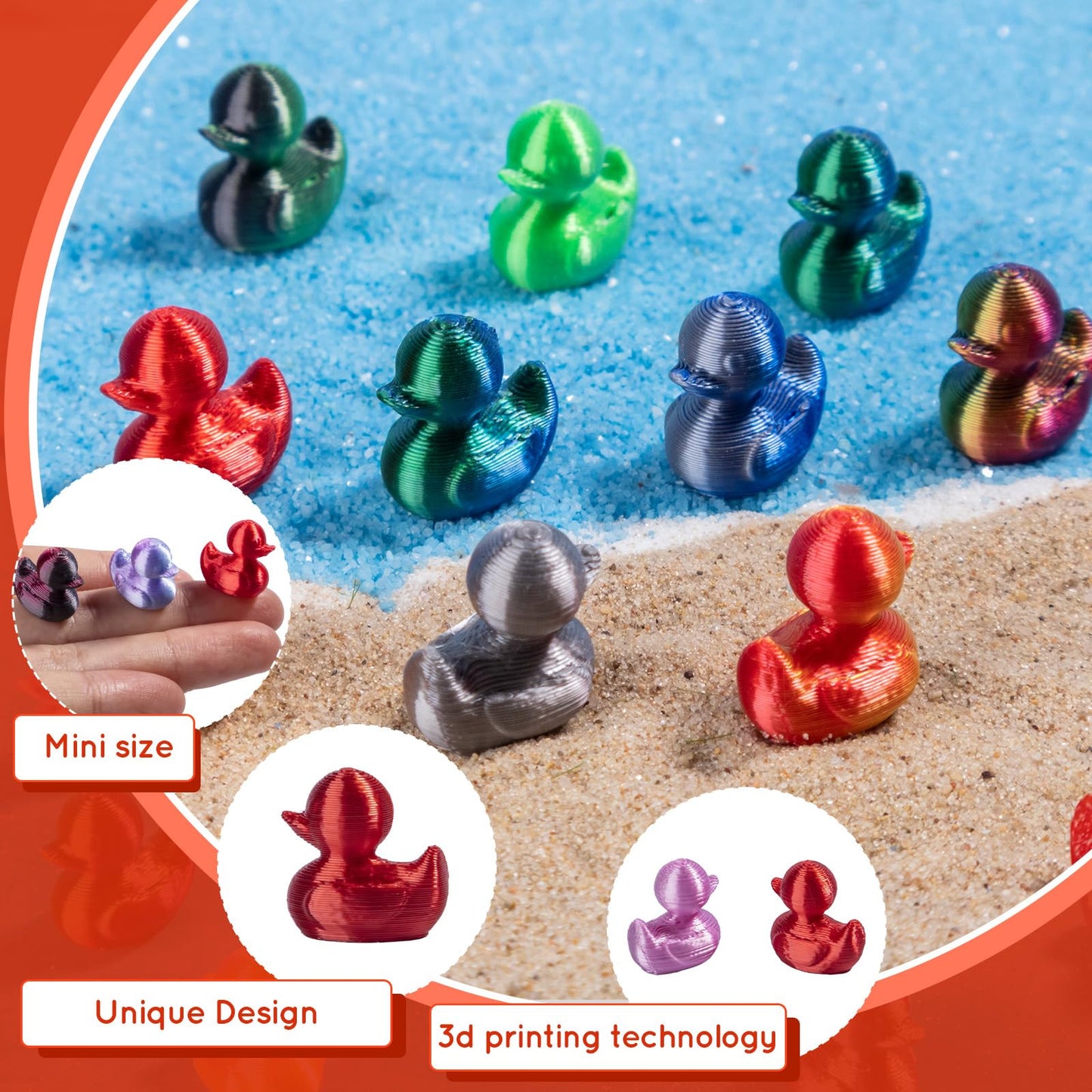 3D Printed 100Pcs Mini Ducks Figurines - Anime Toysthemed Plastic Bulk Tiny Ducking Ornaments,Shiny Gradient Color For Potted Mi