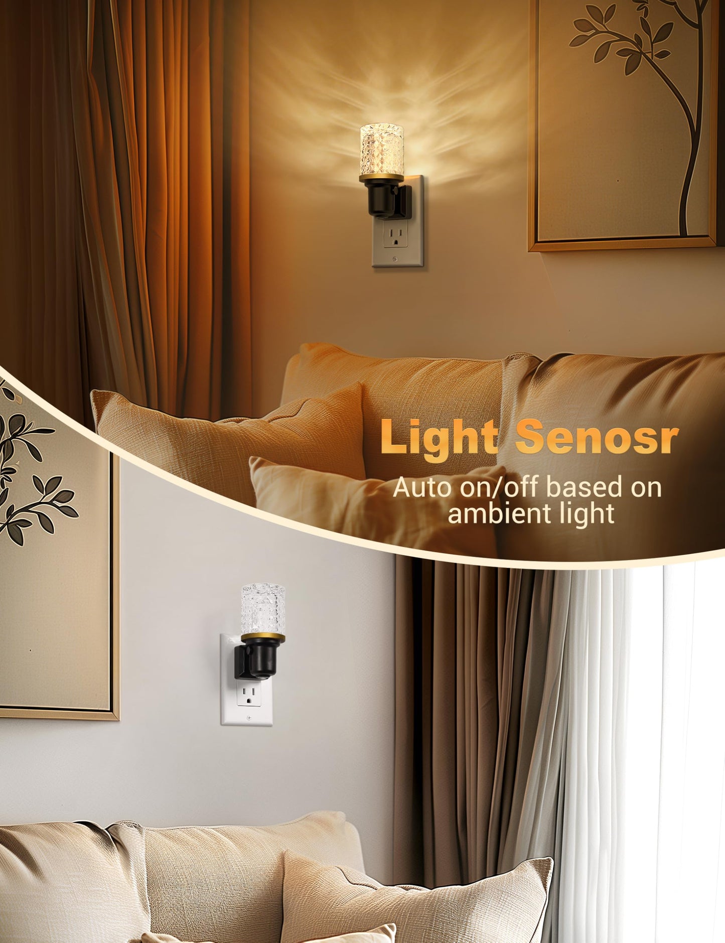 JandCase LED Night Light Dimmable Wall Plug 3000K Soft White 0-100LM 2 Pack Crystal - Warm
