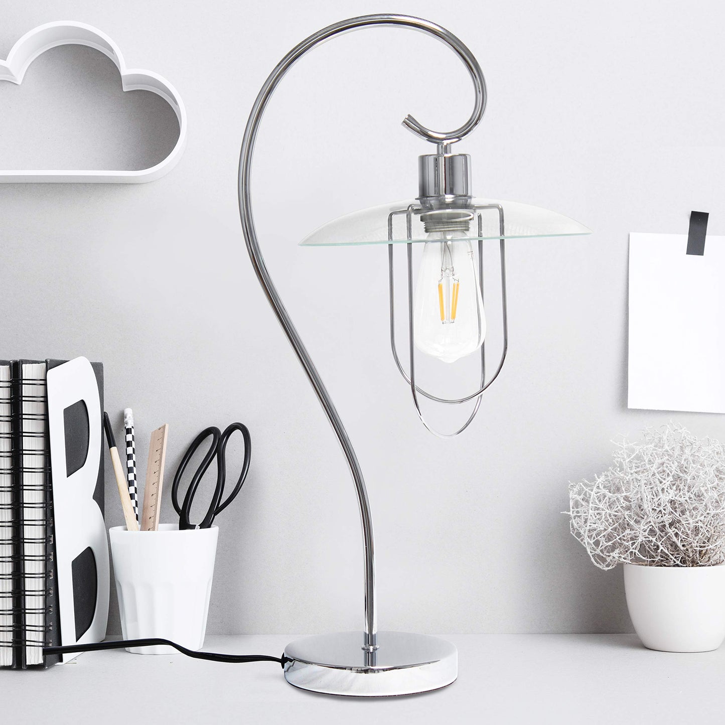 Simple Designs LT1086-CHR Modern Metal Table Lamp, Chrome, Iron Material