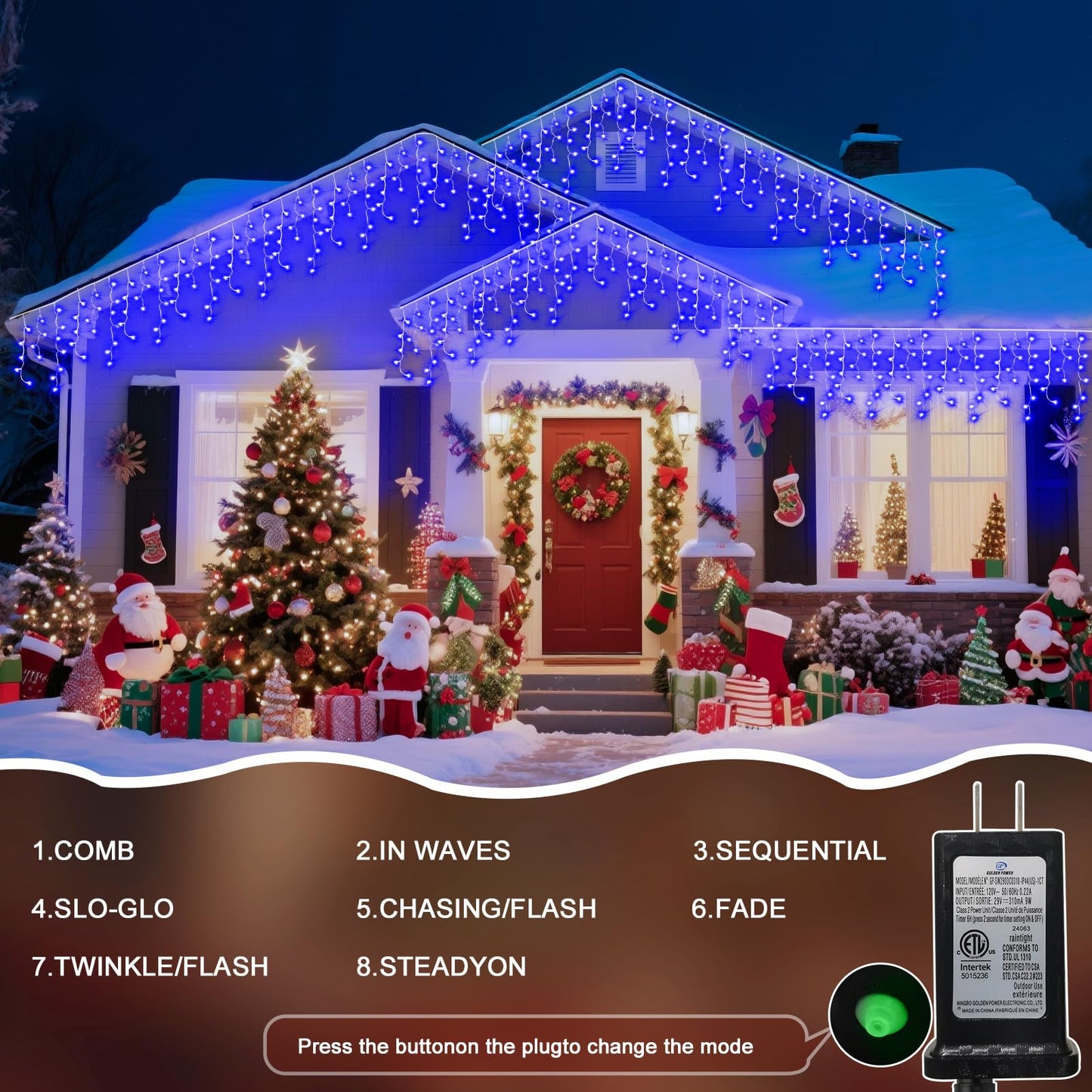 Jdgjyds 66 Ft String Lights For Outside  640 Led Christmas Lights Outdoor Plug In  Christmas String Lights With 8 Modes & Timer For Holiday  Party  Wedding  House  Patio  Outdoor Decor(Blue)