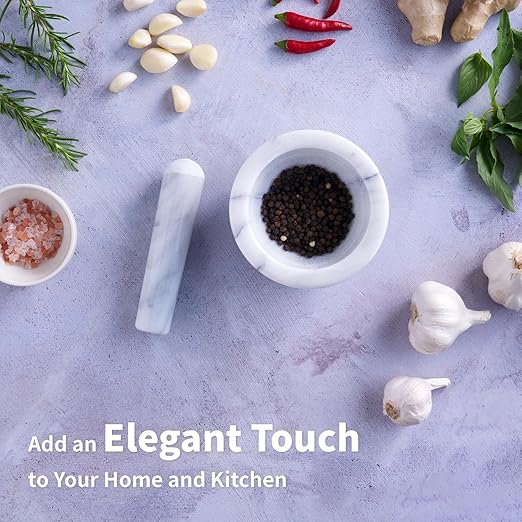 Marble Mortar and Pestle Set, 150ml, Spice Grinder, Herb Ginder, Unpolished Marble Spice Crusher, Kitchen Utensil (4.5" X 2.5")