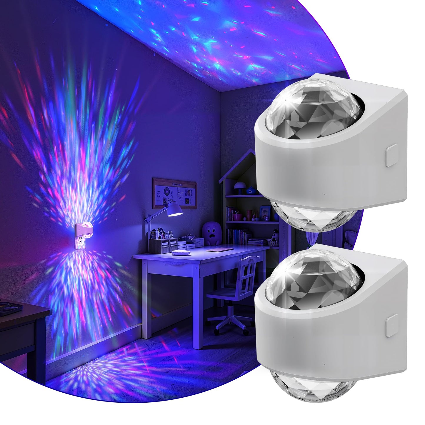 L Lohas Led Projector Night Light 2 Pack Plug In Night Light With Light Sensor Multi-Color Nightight For Kids Playroom Christmas Party Gift