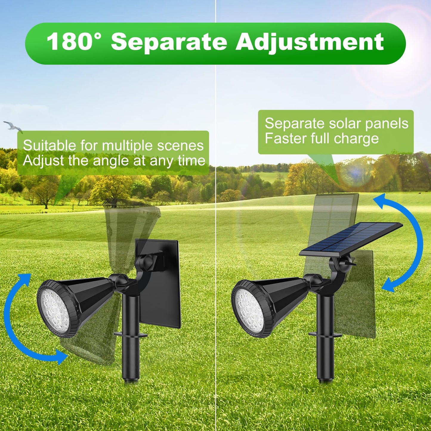 Tadyreal Solar Spot Lights Outdoor Waterproof 180 Adjustable Solar Powered Landscape Lights For Yard 4 Lighting Modes Solar Spotlights For Pathway Garden Outside Wall Pool Porch (2 Pack  Warm White)