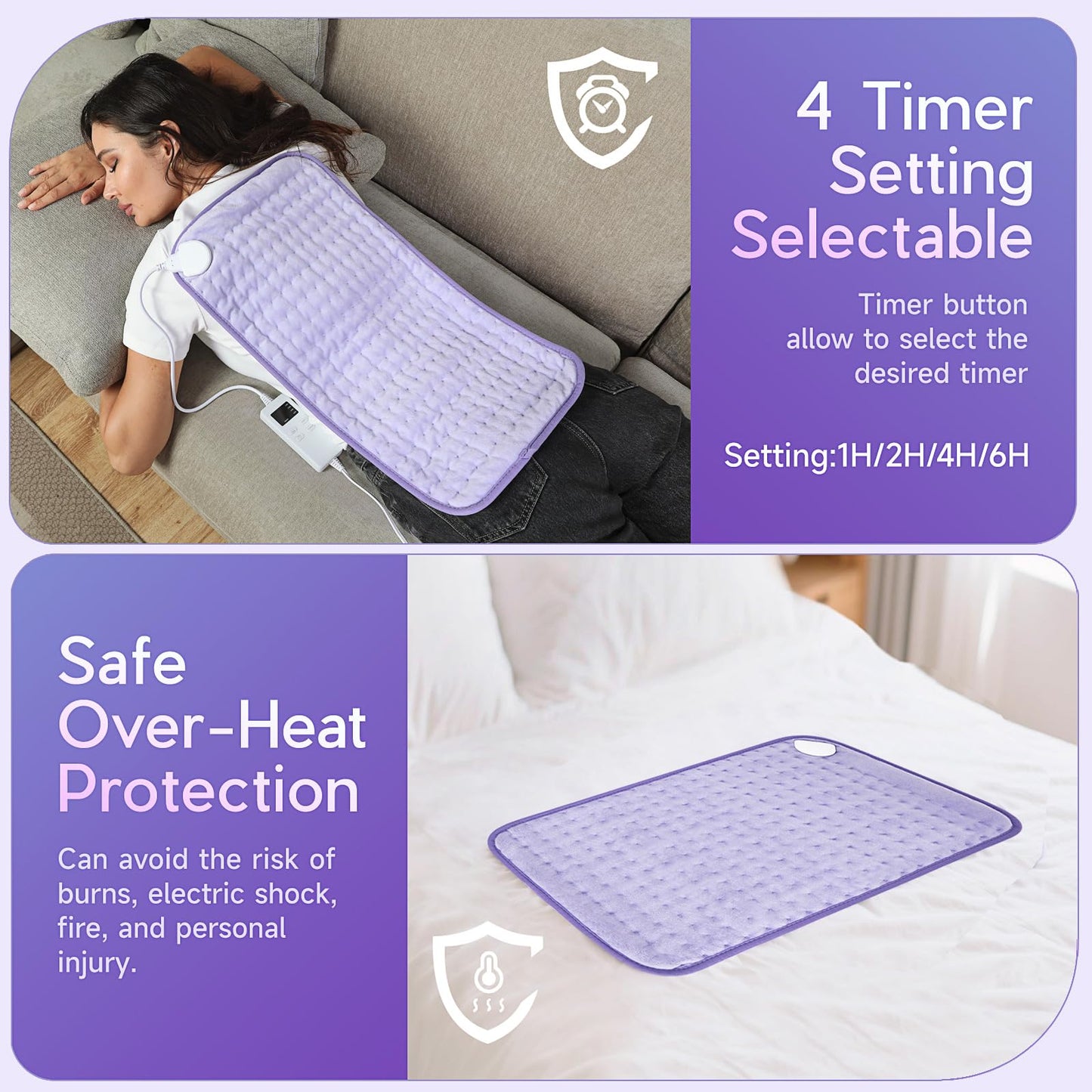 Heating Pad for Period Cramps, Heating Pad for Back/Neck/Shoulder Muscle Pain, 6 Heating & 4 Timer Setting, Auto Shut Off, Dry/Moist Heat & Machine Washable, Birthday Christmas Gifts for Women Mom