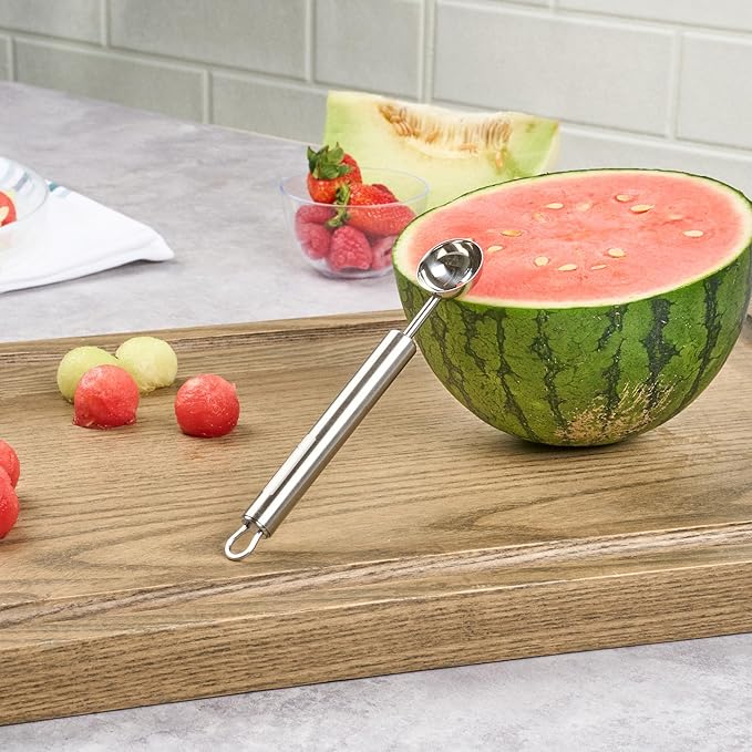 Restaurantware Stainless Steel Melon Baller - 6 Pack - German Standard Fruit Scooper, Ergonomic Grip, Dishwasher Safe - Fruit Baller For Watermelon, Cantaloupe, Butter, DIY Fruit Platter