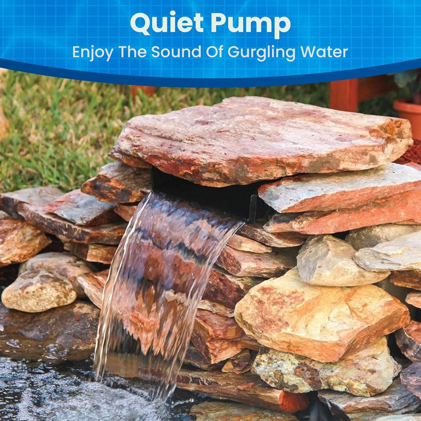 Biling 12.2" Pond Waterfall for Outdoor Ponds, Waterfall Spillway Pond Kit with 40W 660GPH Pump, Stainless Steel Waterfall Box and 9.8FT Corrugated Tubing for Water Garden, Ponds and Water Features