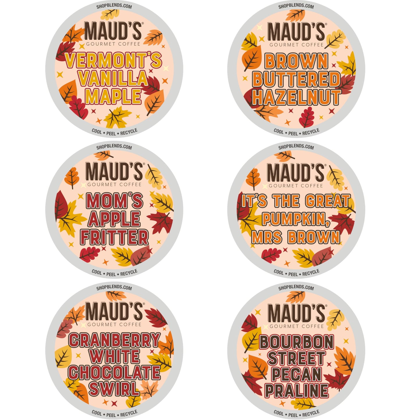 Mauds Fall Flavored Coffee Pods Variety Pack  42ct  6 Assorted Flavors  Medium Roast Coffee in Recyclable Single Serve Pods - 100% Arabica Beans  Compatible with Keurig K Cups Maker