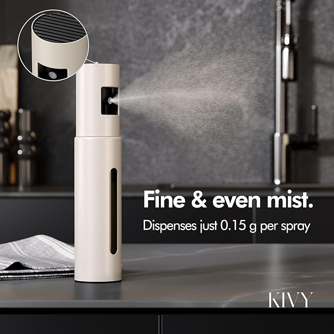 KIVY Glass Oil Sprayer for Cooking, Salads, BBQs & Airfryer – Innovative Spray with Portion Control - Oil Spray Bottle with Stainless Steel Body - Olive Oil Sprayer - Cooking Oil Mister – Cream