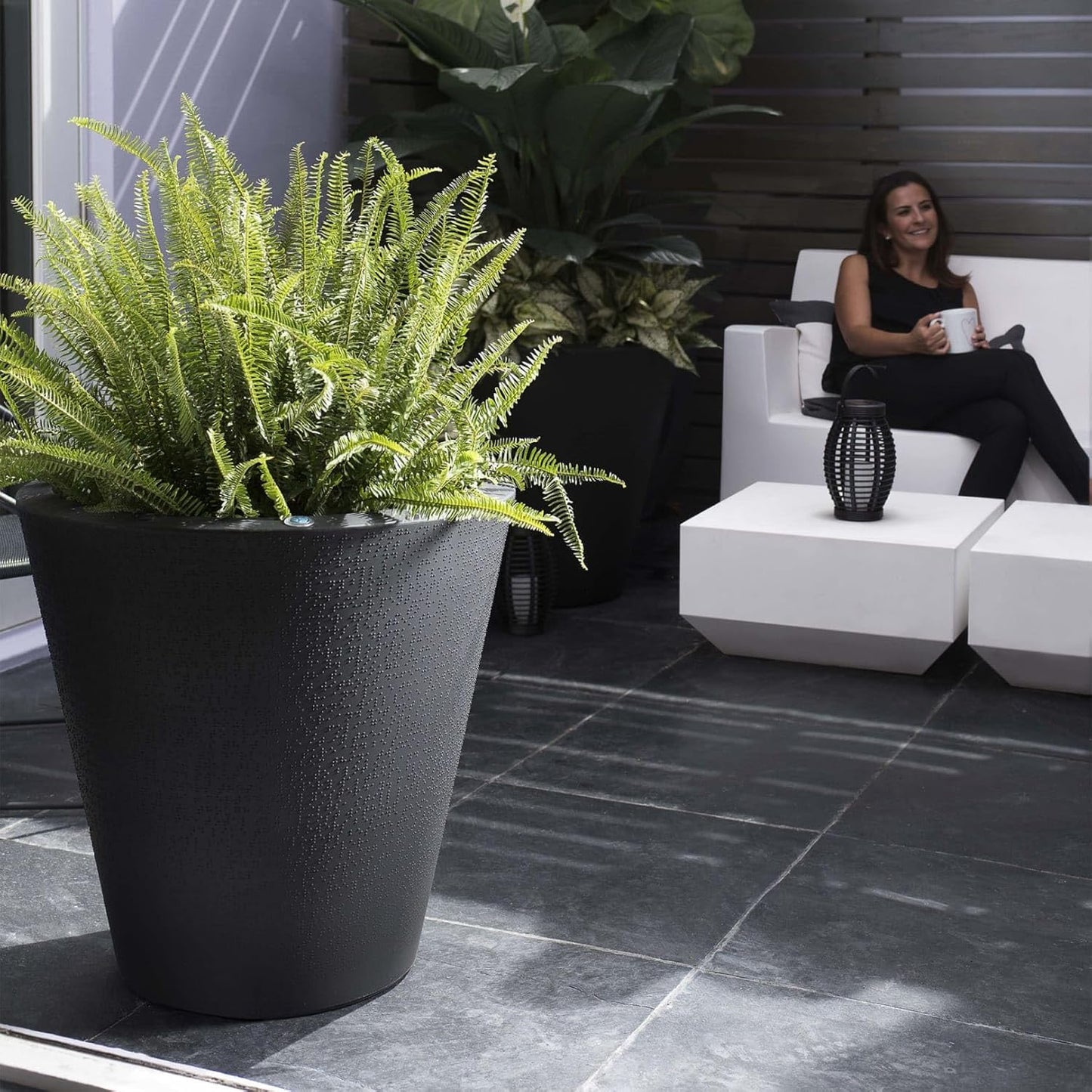 Crescent Garden Dot TruDrop Indoor/Outdoor Planter, Self-Watering Plant Pot, 20 Inches, (Slate)