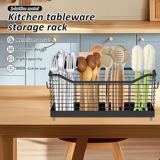 Utensil Holder Metal Counter Large Capacity Stable Cooking Utensil Organizer with 4 Nonslip Feet Cooking Utensil Holder for Home Kitchens