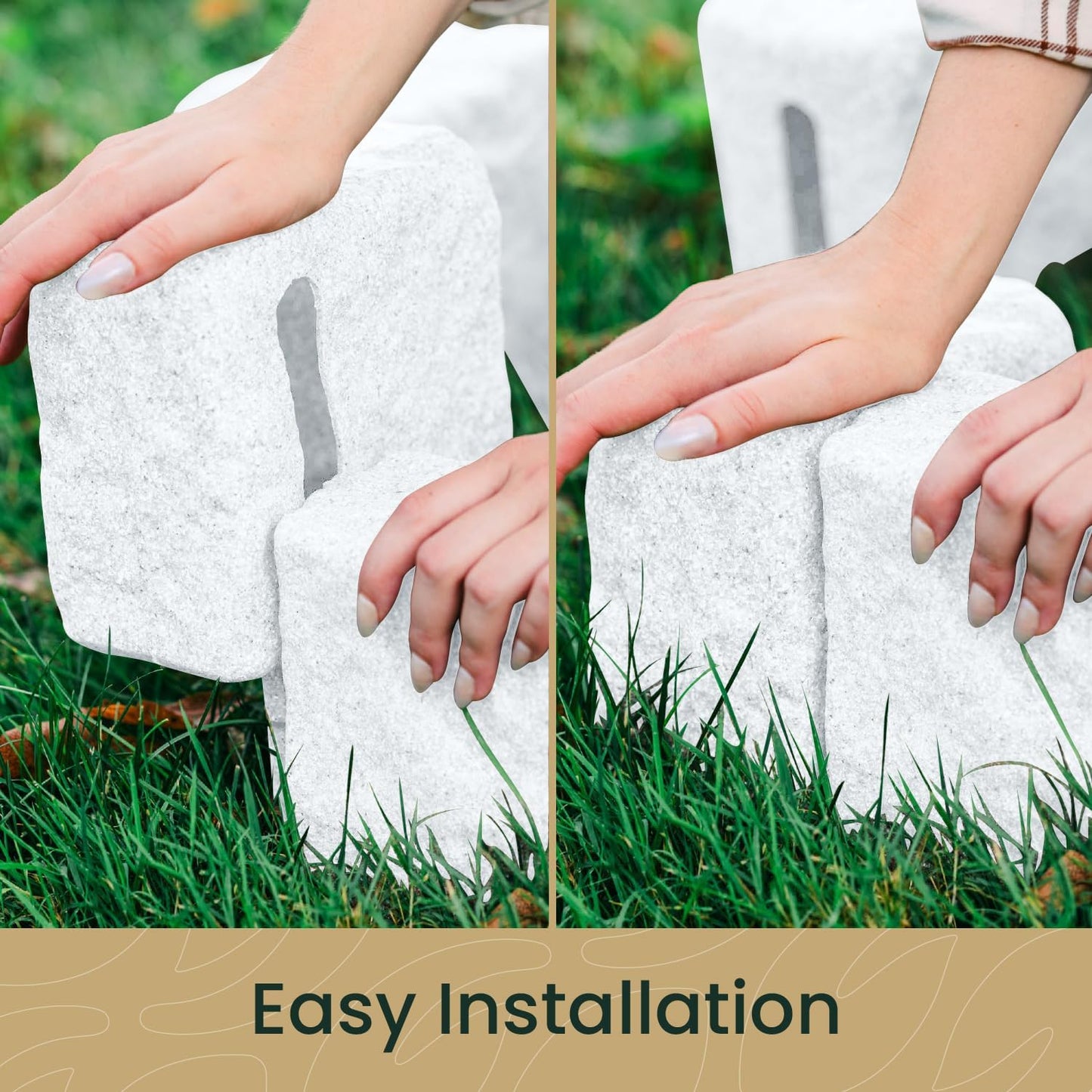 Beuta Landscape Edging | Garden Edging Border | Faux Stone Blocks for Lawn Edging, Flower Beds & Yard Edging – 4 Pack | Each Section Has 6 Blocks 48" L x 4" W x 6.5" H | 8 Spikes | Limewash