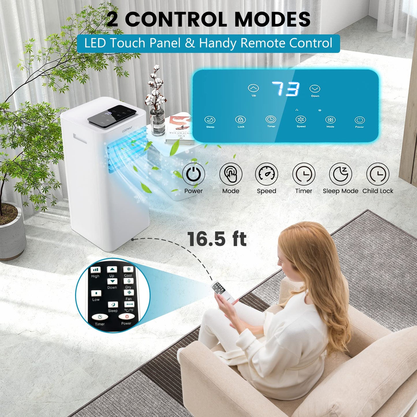 Costway 10000 Btu Portable Air Conditioner, 3 In 1 Ac Unit, Fan & Dehumidifier W/Sleep Mode, 24H Timer, Led Display, Child Lock,