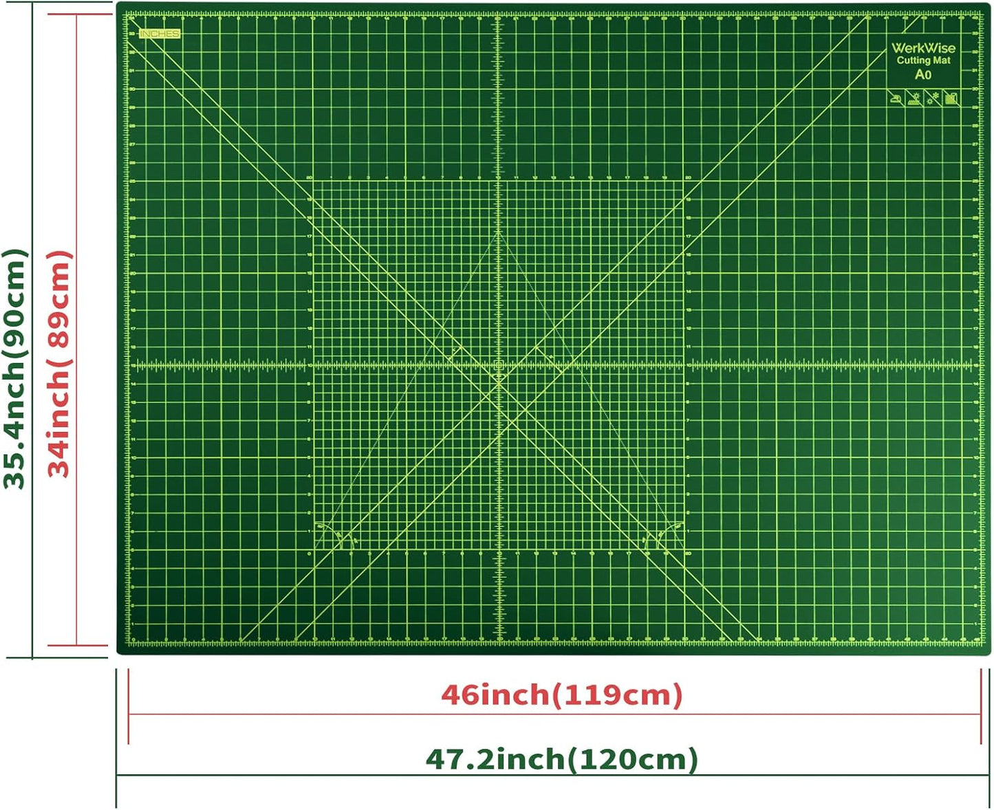 Extra Large 36" x 48" Self Healing Sewing Mat, WerkWise Rotary Cutting Mat, Double Sided 5-Ply 36x48 Inch Board for Quilting, Fabric, & Crafts, Designed for Use with Rotary Cutters (Green & Black)