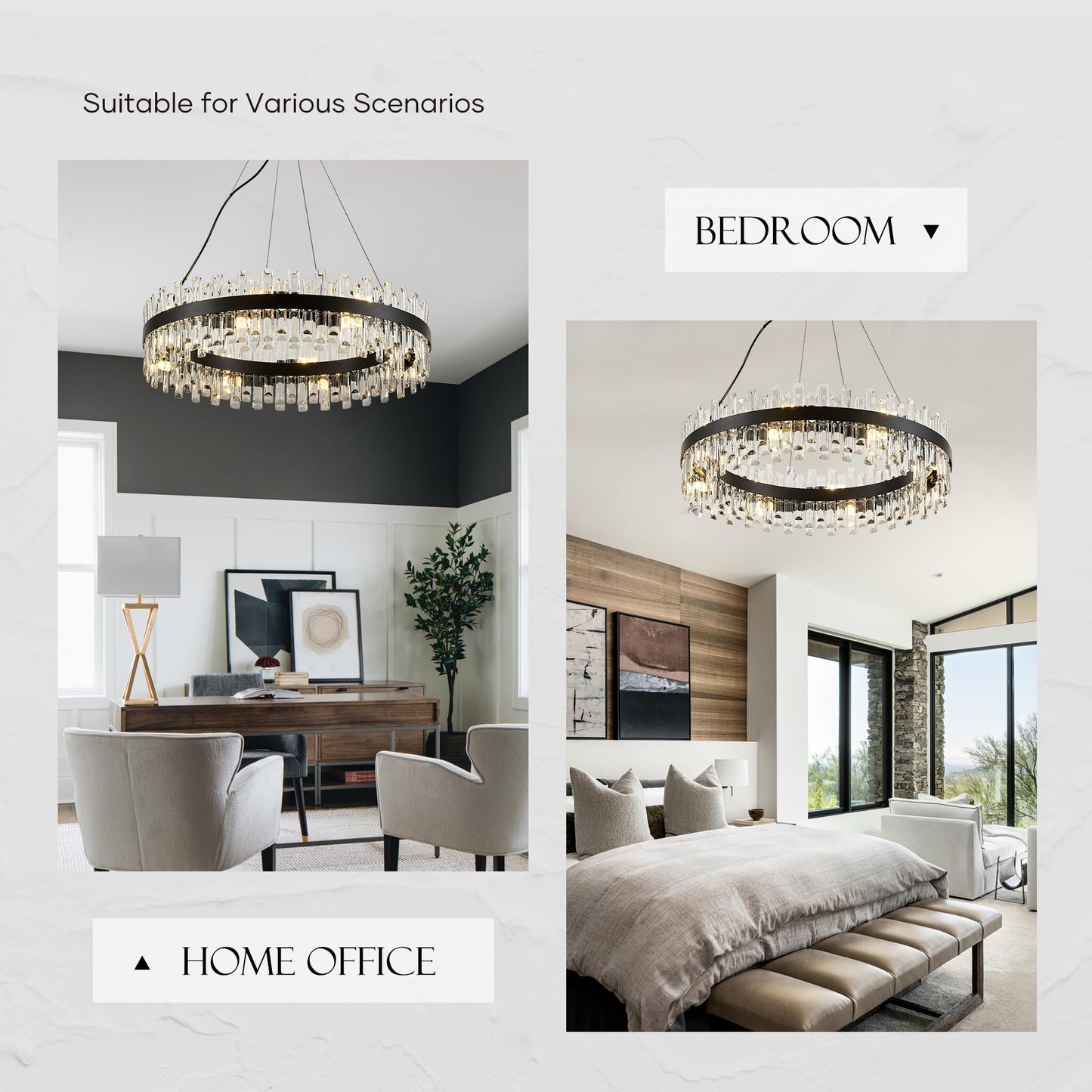 Lighceac 31.9 Black Modern Crystal Chandelier Light Fixtures stylish 2 Ring Crystal Chandeliers For Dining Room 16-Light Round Hanging Pendant Lighting For Living Room Kitchen Island Entryway Bedroom
