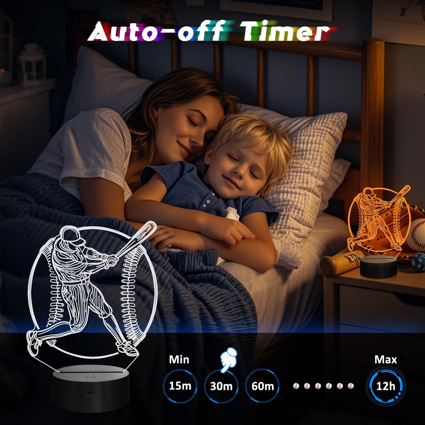 CoolGift Mart 3D LED Baseball Night Light with Remote Control, Multicolor Acrylic, Model FS-2810-9999