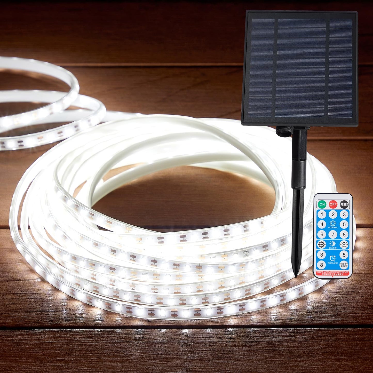Luhlee Solar Led Strip Lights  Upgrade Outdoor Rope Lights 8 Lighting Modes Ip65 Waterproof String Lights For Patio Yard Deck Porch Balcony Garden (White  32.8 Ft)