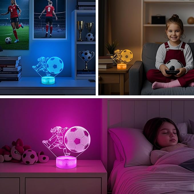 Soccer Gifts for Girls Bedroom Decor,Light Up Soccer 3D Illusion Lamp Night Light with 16 Colors Remote,Football Accessories Birthday Xmas Gifts for Best Friends Sister Daughter Sports Fan Lover