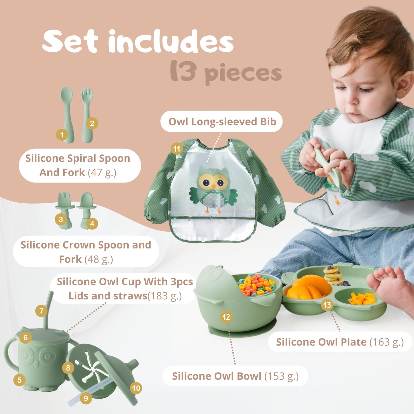 Gianni Silicone Baby Feeding Set 6-12 Months BPA-Free 10 PCS – Baby Suction Plate and Bowl set Utensils