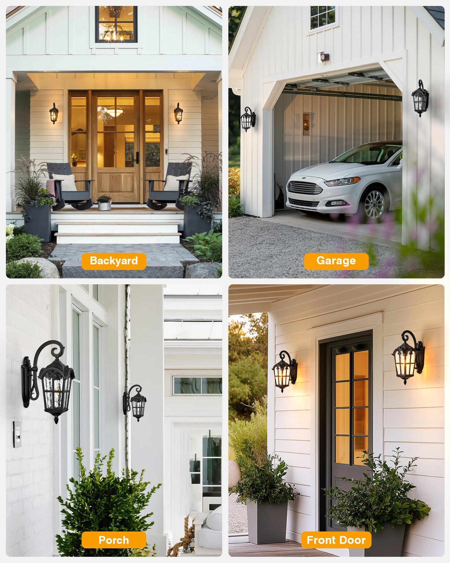 Vianis Outdoor Lights For House  Black Dusk To Dawn Outdoor Lights With Gold Trim  2-Pack Modern Outside Wall Light  Coach Lighting For Garage With Ripple Glass  Aluminum Waterproof And Anti-Rust
