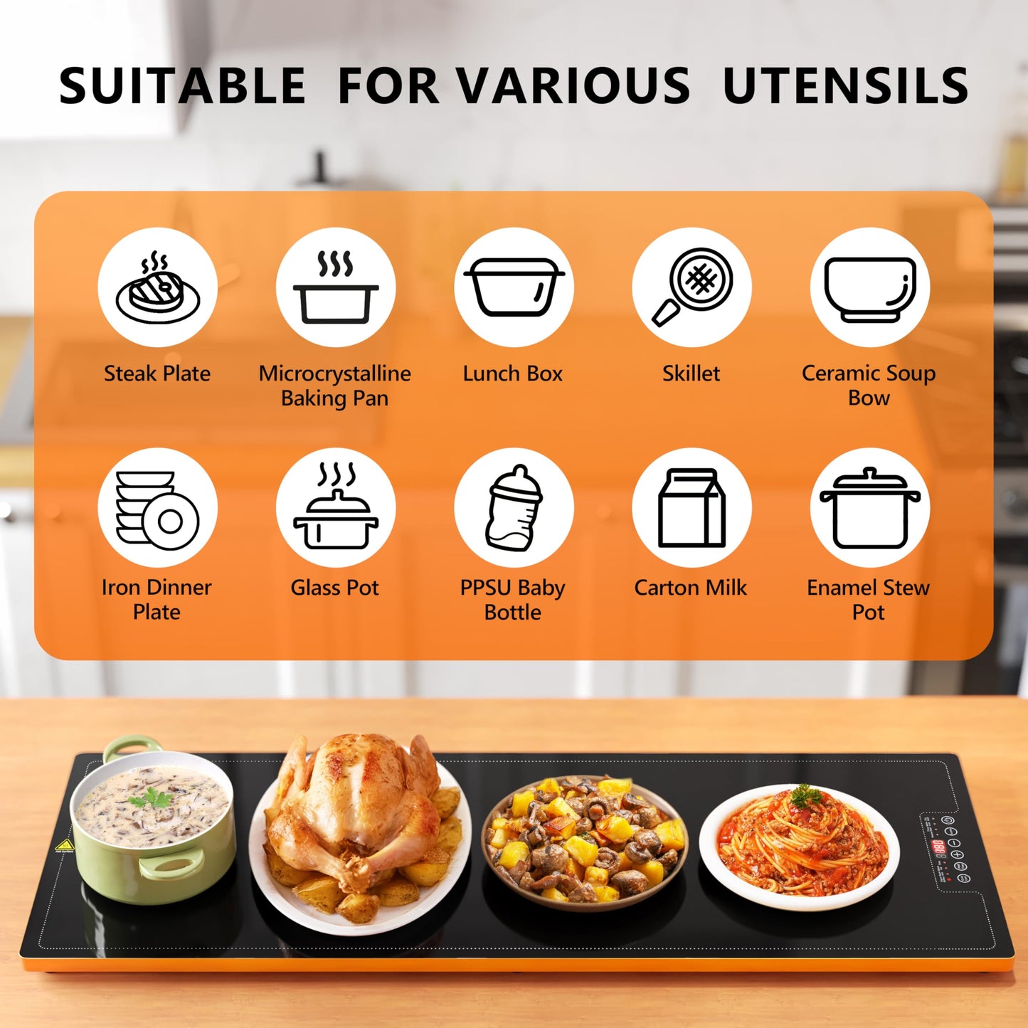 Food Warming Tray for Parties Buffet, 40"x14" Extra Large Long Glass Top Electric Warmer Mat with 9 Temp Settings and Timer, Buffet Servers and Warmers, Food Heater Hot Plate for Catering Gathering