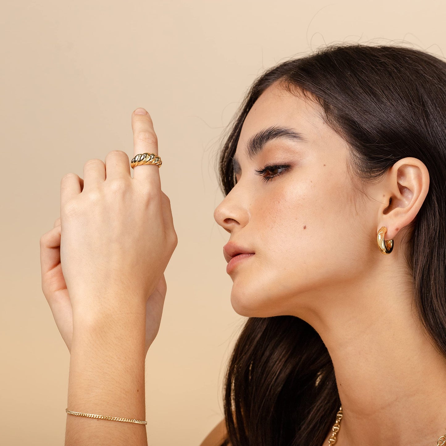 PAVOI 14K Gold Plated Paperclip/Curb/Figaro Chain Adjustable Bracelet for Women (Curb-M, Yellow Gold Plated)