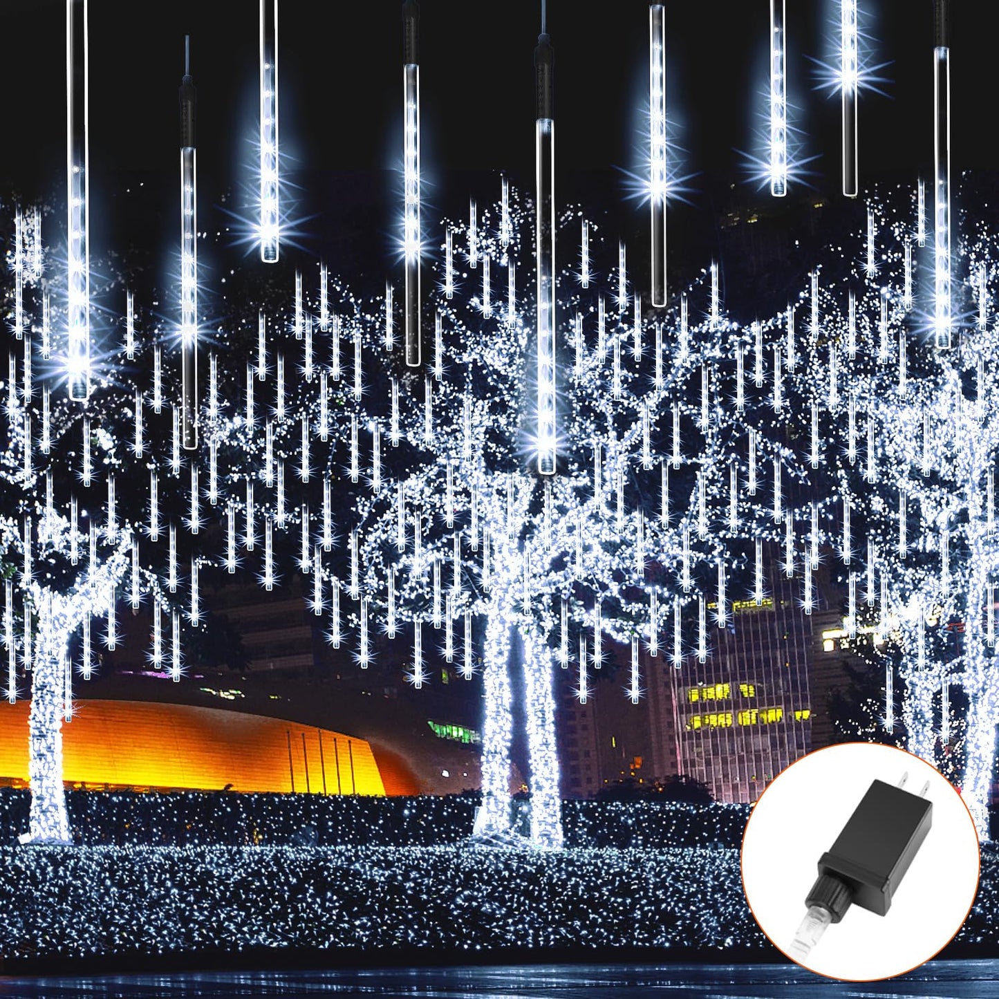 Jjgoo Christmas Lights Outdoor  Meteor Shower Rain Lights 10 Tube 12 Inch 240 Leds Icicle Raindrop Light For Xmas Tree Halloween Holiday Decoration  White