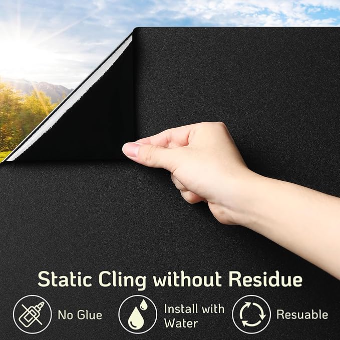 LUTE Blackout Window Film, Room Darkening Sun Light Blocking Window Tint for Day Sleep Black Out Shades, Frosted Privacy Coverings for Glass,UV Blocking Blackout Clings, 35.4" X 78.7"