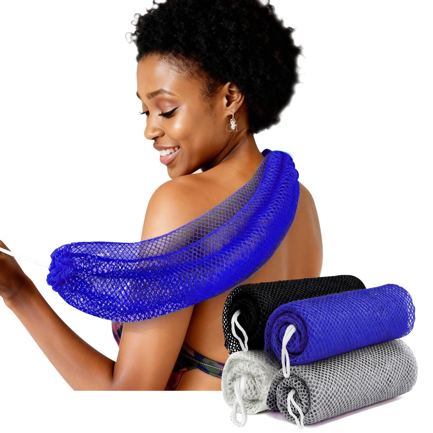 4PCS African Net Sponge Authentic - Exfoliating Body Scrubber Long Stretch Mesh Bath Sponge, Quick Dry African Exfoliating Net S