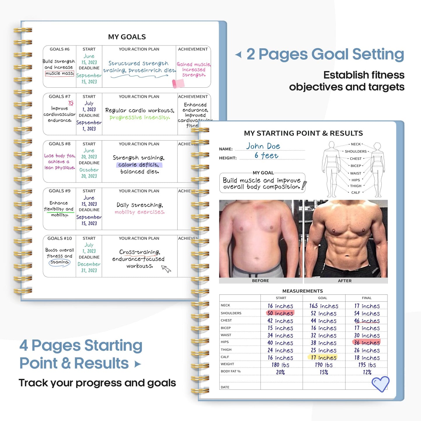 Fitness Workout Journal for Women & Men, A5(5.5" x 8.2") Workout Log Book Planner for Tracking, Progress, and Achieving Your Wellness Goals-Sky Blue