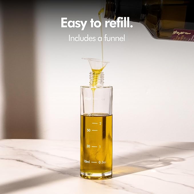 KIVY Glass Oil Sprayer for Cooking, Salads, BBQs & Airfryer [WITH LABELS] Innovative Spray with Portion Control - Oil Spray Bottle - Glass Olive Oil Sprayer - Cooking Oil Mister