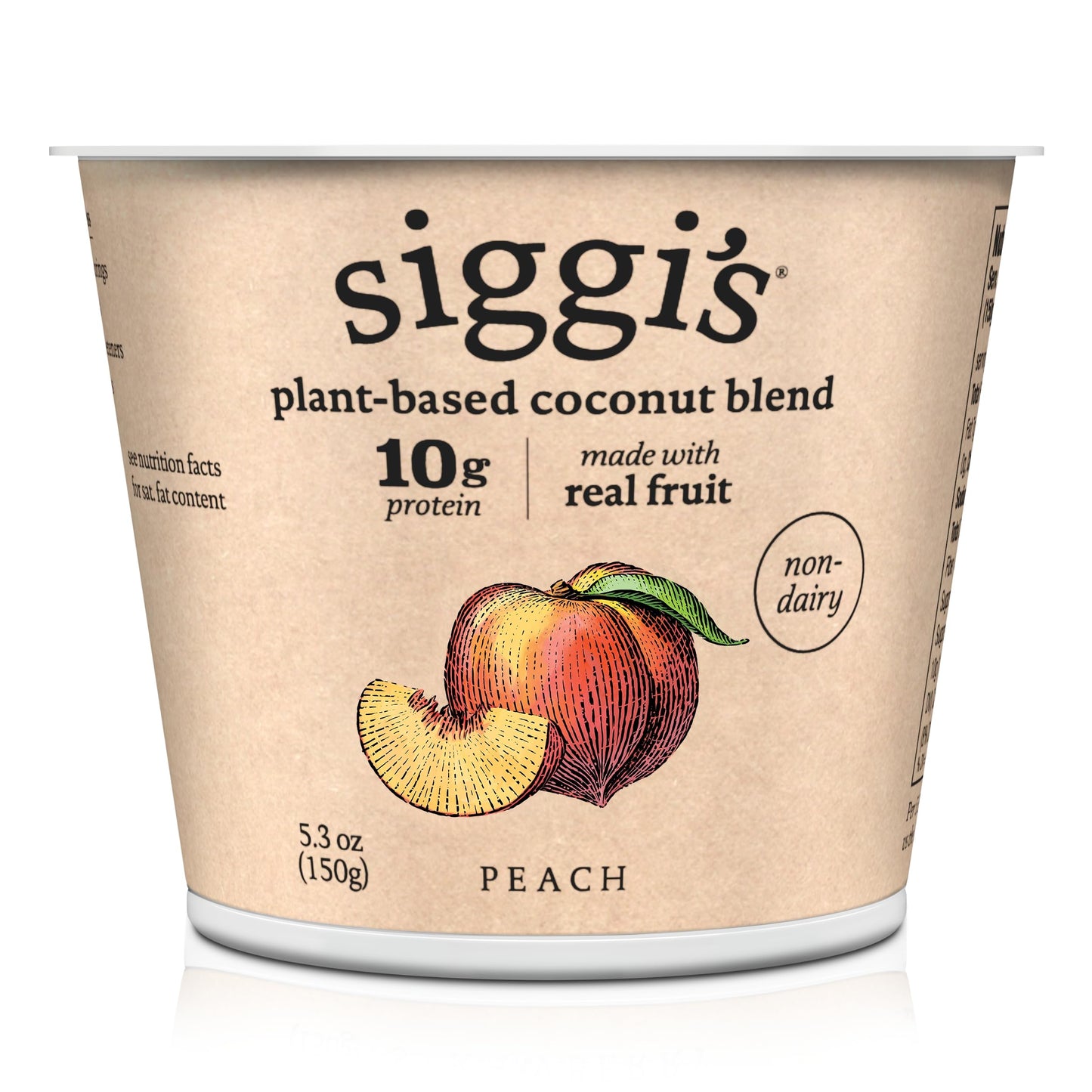 siggis Plant-Based Coconut Blend, Peach, 5.3 oz. Cup - Single Serving Dairy Free Snack, More Protein Than Sugar