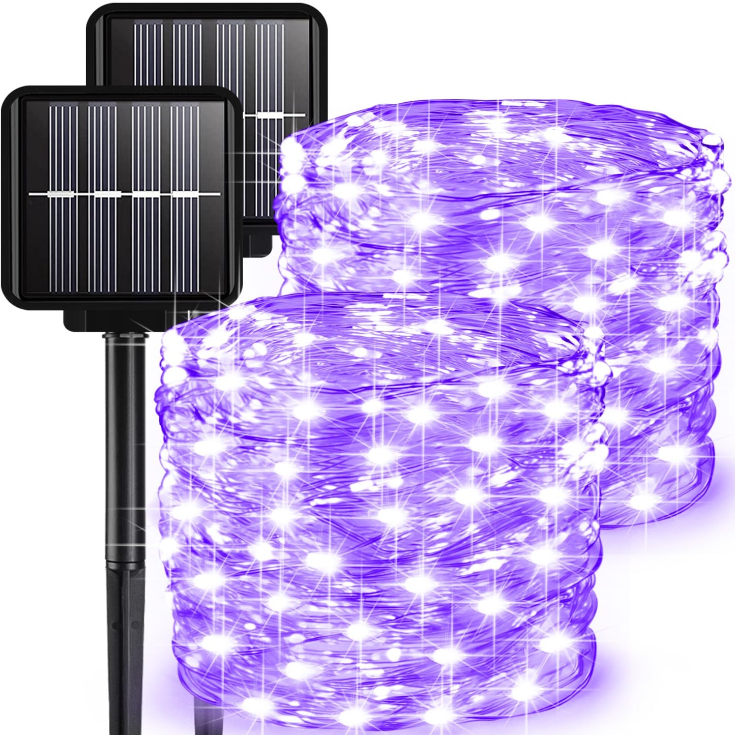 2 Pack Solar String Lights Outdoor  33 Feet 100 Leds 8 Modes Solar Fairy Lights For Outside  Waterproof Outdoor Light For Patio Yard Christmas Tree Halloween Wedding Party Decorations  Purple