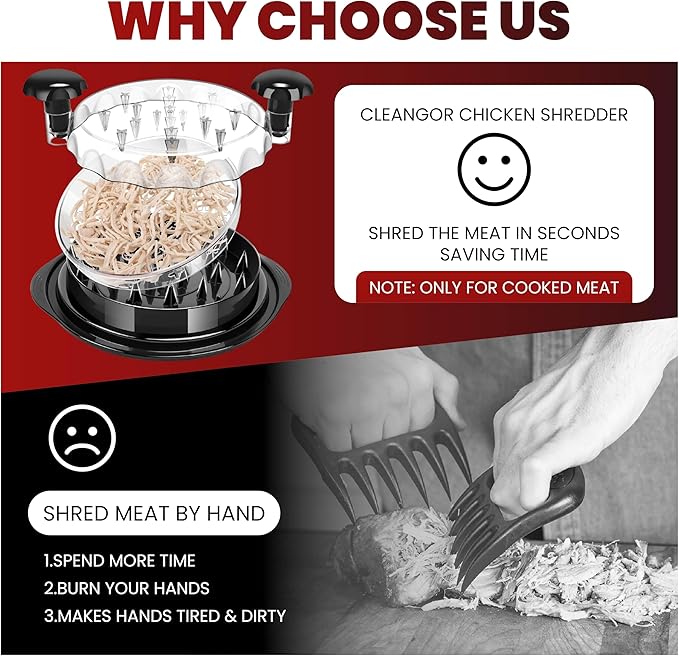 Chicken Shredder Tool Twist Large 10” Meat Shredder, Transparent Lid, Extra Plate and dispenser Brush – chicken shredder large, desmenuzador de pollo, meat grinder, desmenuzador de carne