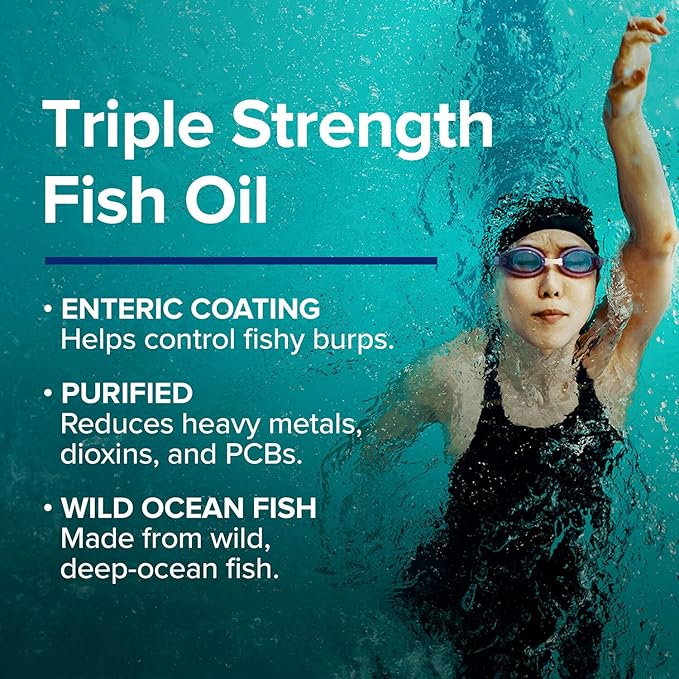 GNC Triple Strength Fish Oil Omega 3 Supplement, 1000mg EPA and DHA, Supports Heart, Brain, Skin, Eye and Joint Health, 30 Softgels