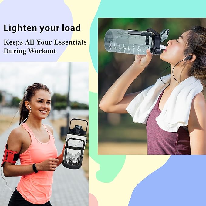 64 oz Water Bottle with Straw Sleeve & Strap Motivational Half Gallon Water Jug with Handle for Gym Women Men Aesthetic Water Bottle with Strap Bird
