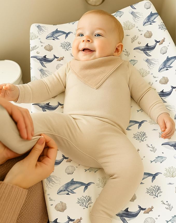 Changing Pad Cover for Baby Boys Girls 2 Pack, Fits Standard 32”×16” Changing Table Pads, Silky Breathable Stretch Knit, Machine Washable (Aquatic Adventures)