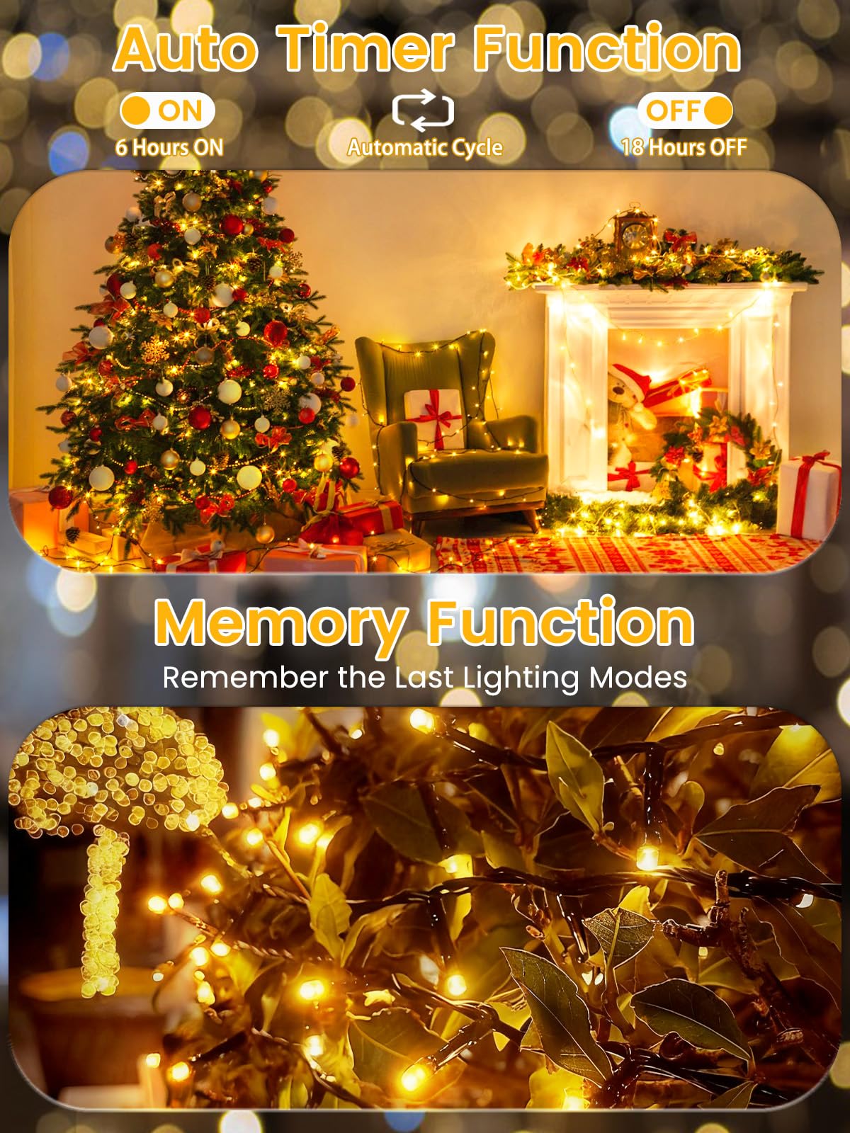 2 Pack Battery Operated Christmas Lights With Timer  66Ft 200 Led Waterproof Battery Twinkle Light  8 Modes Green Wire Fairy Lights For Indoor & Outdoor Bedroom Tree Christmas Decorations (Warm White)